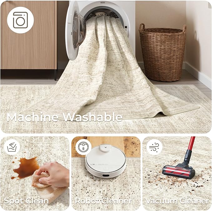 Long Bathroom Rugs Runner - Washable Runner Rugs for Hallway 2x10, Ultra-Thin Soft Kitchen Carpet Runner, Anti Slip Backing Runner Rugs for Entrance, Bedroom, Living Room(2'x10', Beige/Ivory)