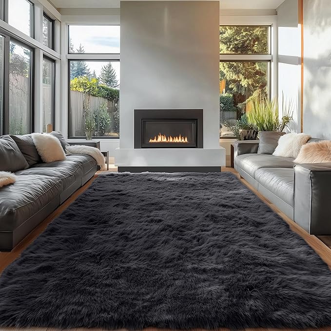 OLANLY 7x7 Machine Washable Large Area Rugs for Living Room, Bedroom, Soft Fluffy Shaggy Bedside Rug, Indoor Floor Carpet for Kids Girls and Boys, Dorms, Nursery, Home Decor Aesthetic, Black
