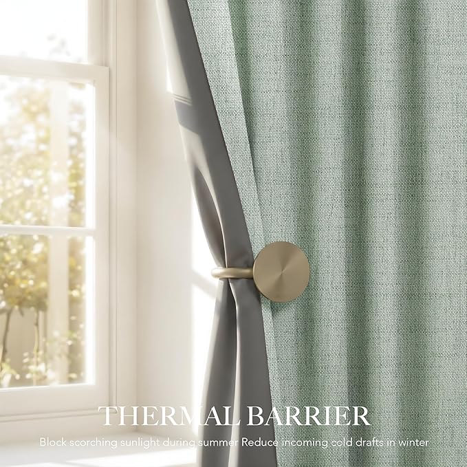 RYB HOME Sage Green 100% Blackout Curtains 102 inches Long, Thermal Insulated Linen Texture Drapes for Bedroom/Living Room, Elegant Farmhouse Curtains Back Tab&Rod Pocket, W52xL102, 2 Panels