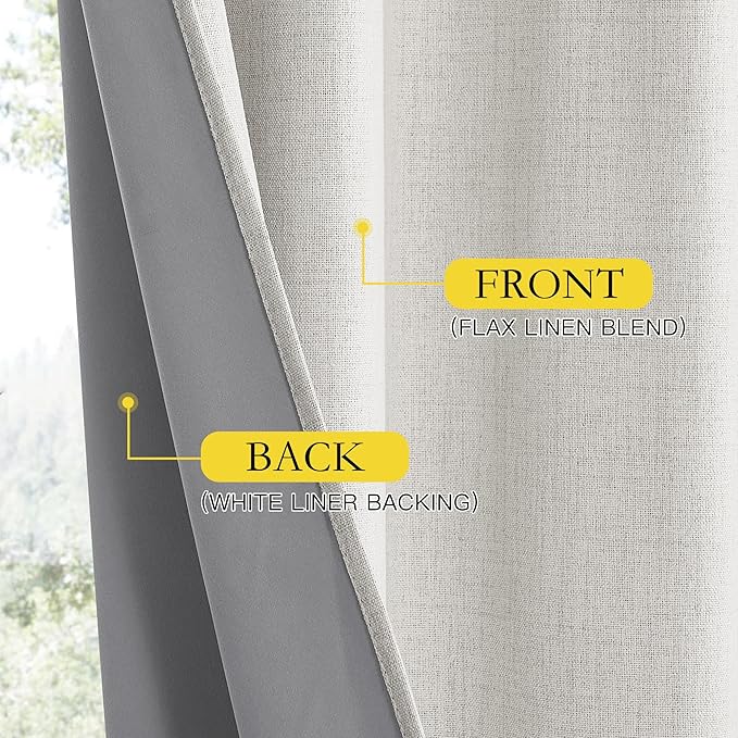 NICETOWN Snowbound Vintage Linen 100% Blackout Curtains for Kitchen, Thermal Insulated Curtains 63" Long, Noise Reducing Window Treatment Drapes for Dorm Room, 62" Wide Per Panel, Set of 2