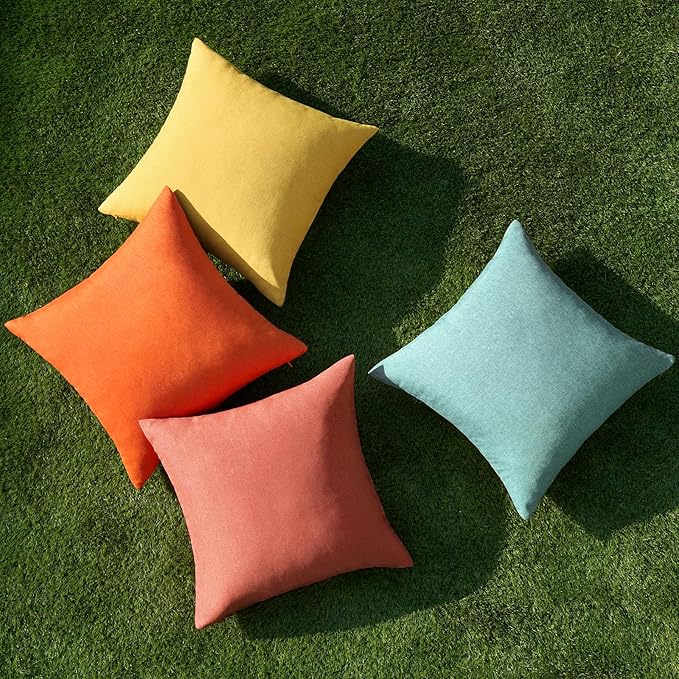 MIULEE Pack of 4 Decorative Outdoor Throw Pillow Covers Linen Waterproof Pillow Covers Farmhouse Cushion Cases for Patio Garden Tent Balcony Couch Sofa 16x16 inch Orange Teal