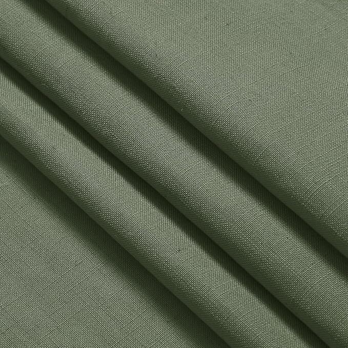 Olive Green Linen Curtains 60 Inch Length 2 Panel Set Back Tab Rod Pocket Semi Sheer Light Filtering Short Curtain Farmhosue Country Style Bay Window for Living Room Bedroom 52x60