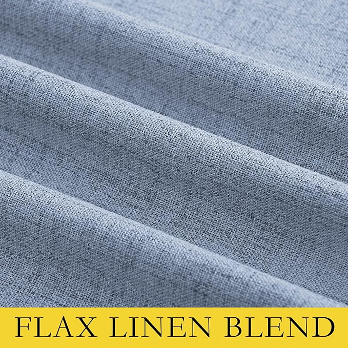 NICETOWN Stone Blue Vintage Linen 100% Blackout Curtains for Living Room, Thermal Insulated Curtains 84" Long, Noise Reducing Window Treatment Drapes for Dining Room, 62" Wide Per Panel, Set of 2