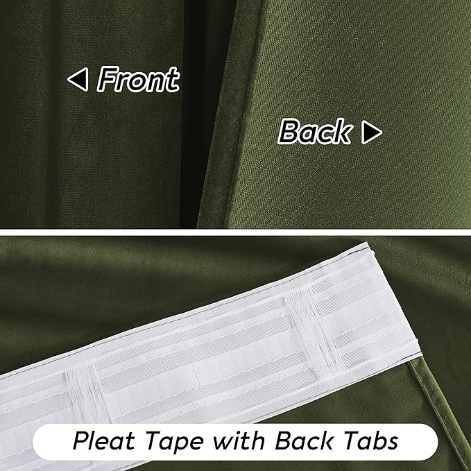 RYB HOME Green Velvet Curtains 102 inches with Hook Belt, Soft Fabric Room Darkening Thermal Insulated Luxurious Home Decor Curtains for Living Room Bedroom, W 52" x L 102", 2 Panels Set