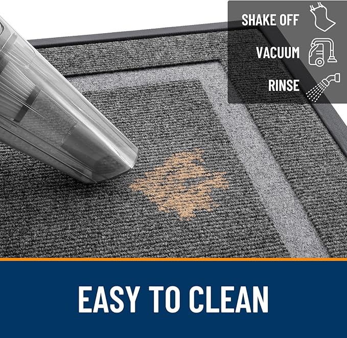 OLANLY Front Door Mat Indoor Outdoor Entrance, Waterproof All-Season, All-Weather Doormat, Sturdy Natural Rubber, Fade Resistant, Low Profile, Easy Clean Patio Porch Entryway Mat, 33x21, Dark Grey