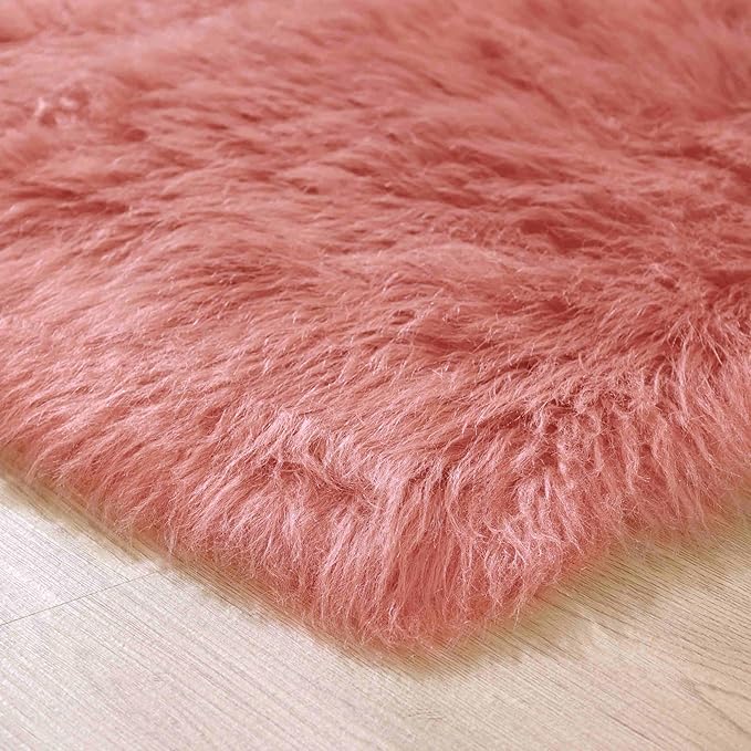 Goolela Pink Area Rug 8x10 Fluffy Fuzzy Furry Rug for Girls Bedroom Faux Sheepskin Fur Soft Plush Shaggy Rectangle