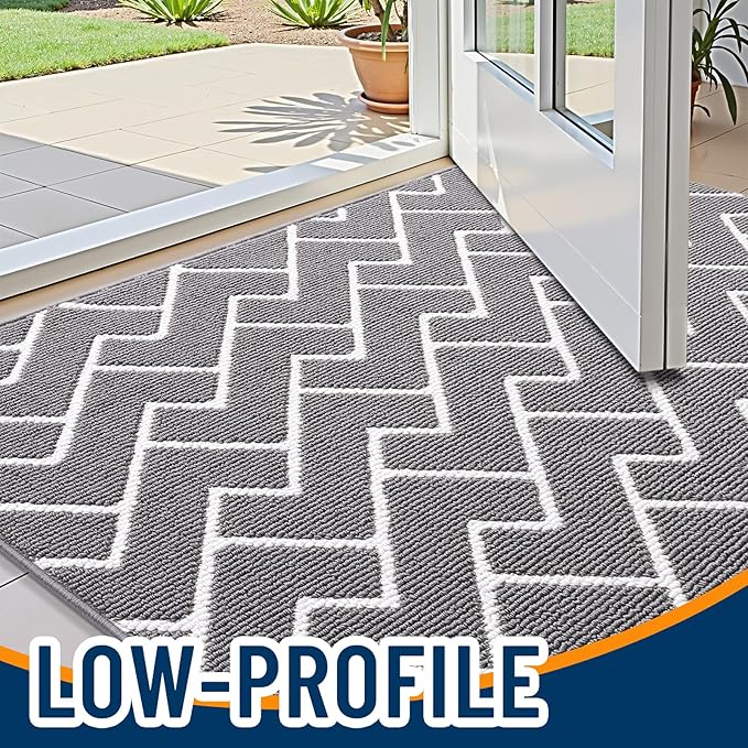 OLANLY Front Door Mat, Non-Slip Rubber Backing, Dirt Resistant and Absorbent, Washable, Easy to Clean Low-Profile Indoor Doormat for Back Door, Entryway, Inside Entrance, 36x24, Grey