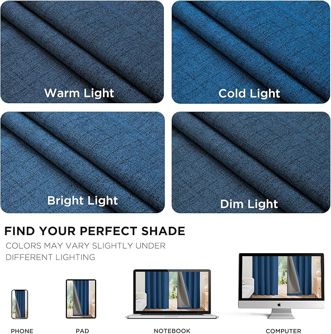 Joydeco Blackout Curtains for Bedroom - 100% Light Blocking 2 Panels Navy Blue Drapes 66" W x 90" L, Thermal Insulated Room Darkening Curtains, Linen Textured for Living Room, Rod Pocket & Back Tabs