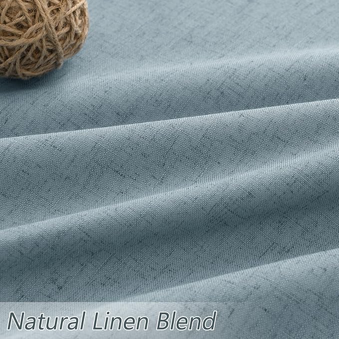Guken Blue 100% Blackout Linen Curtains 100 Inch Length 2 Panels Set for Living Room Bedroom Back Tab Thermal Insulated Black Out Drapes Room Darkening Farmhouse Window Curtains Dusty Blue