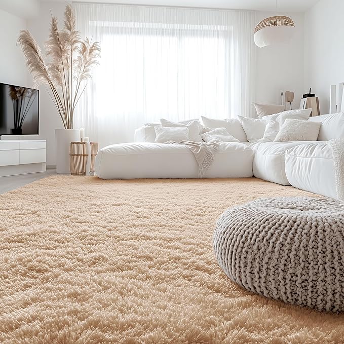 OLANLY 6x8 Machine Washable Large Area Rugs for Living Room, Bedroom, Soft Fluffy Shaggy Bedside Rug, Indoor Floor Carpet for Kids Girls and Boys, Dorms, Nursery, Home Decor Aesthetic, Beige