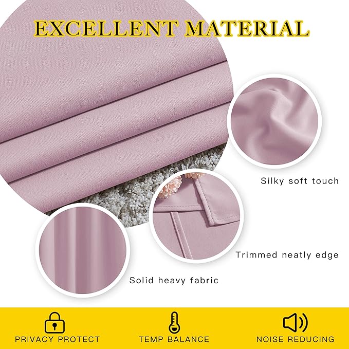 NICETOWN Room Darkening Curtains & Drapes for Living Room - Grommet Window Treatment Thermal Insulated Solid Sound Reducing Drapes for Bedroom (Baby Pink, Set of 2, W52 x L90)