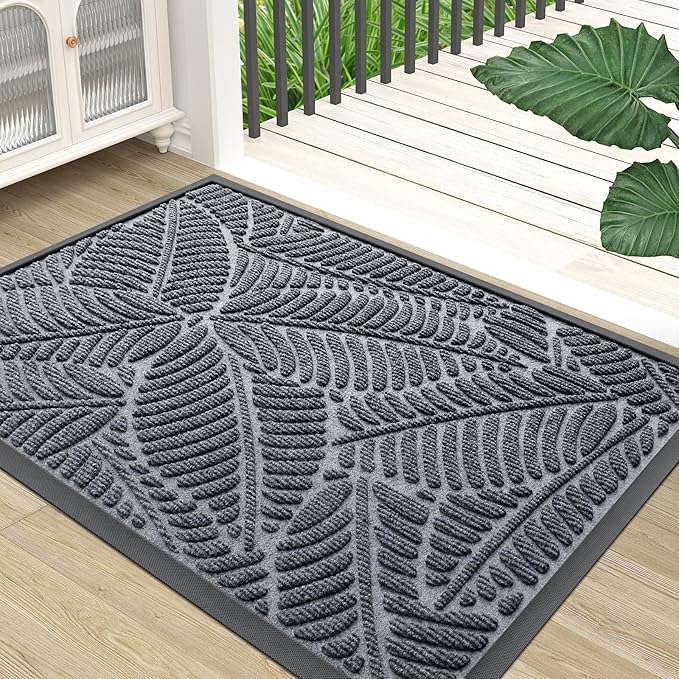 Colorxy Waterproof Doormat, Sturdy Natural Rubber Front Indoor Mat, Non Slip Low Profile Indoor Outdoor Door Mats, Stain and Fade Resistant Floor Mat, Easy Clean Patio Entrance Mat, 36''x24'', Grey
