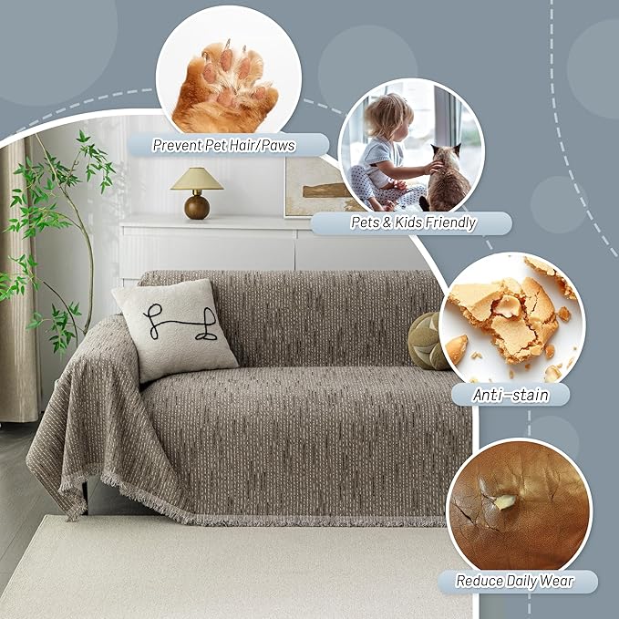 MYSKY HOME Couch Covers for 2 Cushion Couch Sofa, Chenille L Shape Sectional Couch Cover - Pet-Friendly, Machine Washable, Non-Slip Sofa Protector for Dogs, Kids, 71"x118", Sand
