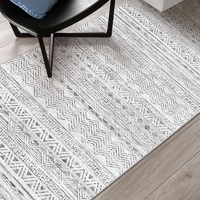3x15 Washable Kitchen Runner Rug: Modern Moroccan Runners for Hallway Soft Non Slip Rugs with Rubber Backing Low Pile Thin Waterproof Floor Carpet for Entryway Bedroom Bathroom Indoor 3x15 Grey