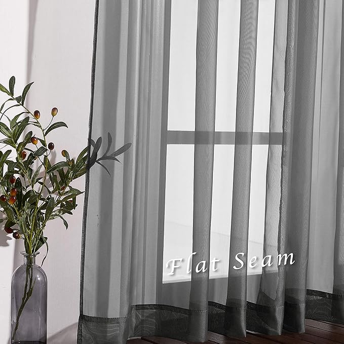 NICETOWN Sheer Curtains 84 Inches - Long Grommet Elegant Light Filter Sheer Voile Drapes Panels Room Decor for Bathroom/Living Room (54" Wide, Dark Grey, 2 Panels)