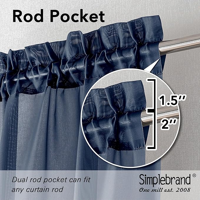 Simplebrand Navy Tier Curtains for Kitchen 24 Inches Long 2 Panels Set, Rod Pocket Cafe Curtain Light Filtering Sheer Short Curtains for Bathroom/Basement Half Window 42 x 24 Inch, 2Pcs, Navy