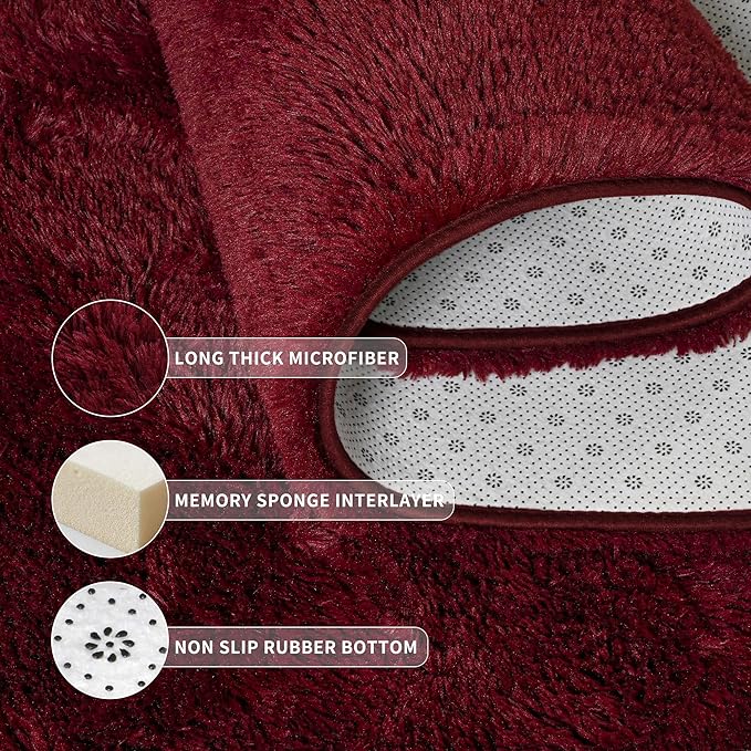 Tepook Soft Fluffy Rugs for Living Room, 5x8 Shaggy Area Rug for Bedroom, Modern Shag Rug Fuzzy Carpets for Kids, Plush Indoor Nursery Home Decor Rug with Non-Slip Bottom, Burgundy Red
