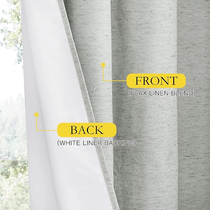 NICETOWN Grey 100% Blackout Curtain Panels, Set of 2, 34" Wide by 48" Long, Thermal Insulated White Thermal Insulated Liner Drapes for Nursery, Noise Reducing and Heat Blocking Drapes for Windows