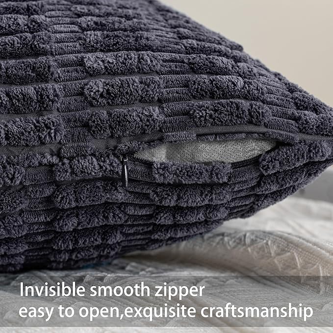 Pack of 2 Corduroy Decorative Throw Pillow Covers 20x20 InchSoft Striped Pillow Covers Modern Farmhouse Home Decor for Sofa Living Room Couch Bed（Dark Grey）