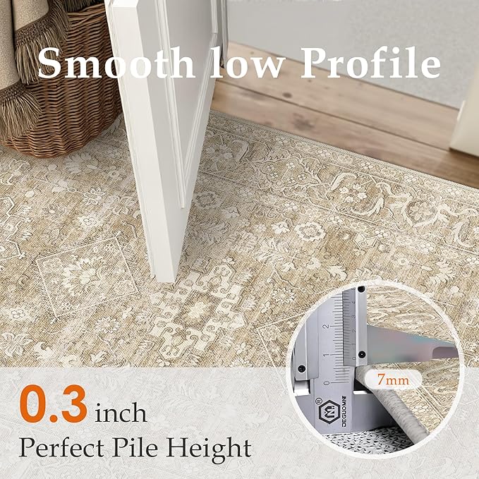 2x5 Washable Runner Rug for Hallway Kitchen Vintage Beige Non Slip Low Pile Carpet Traditional Retro Soft Throw Rug for Bathroom Bedroom Entryway Indoor Entrance