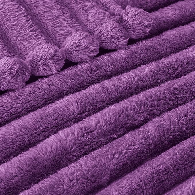 Exclusivo Mezcla Fleece Throw Blanket for Couch, Super Soft Striped Jacquard Bed Blanket, Lightweight Fuzzy Cozy for All Seasons, 50x60 Inches, Purple