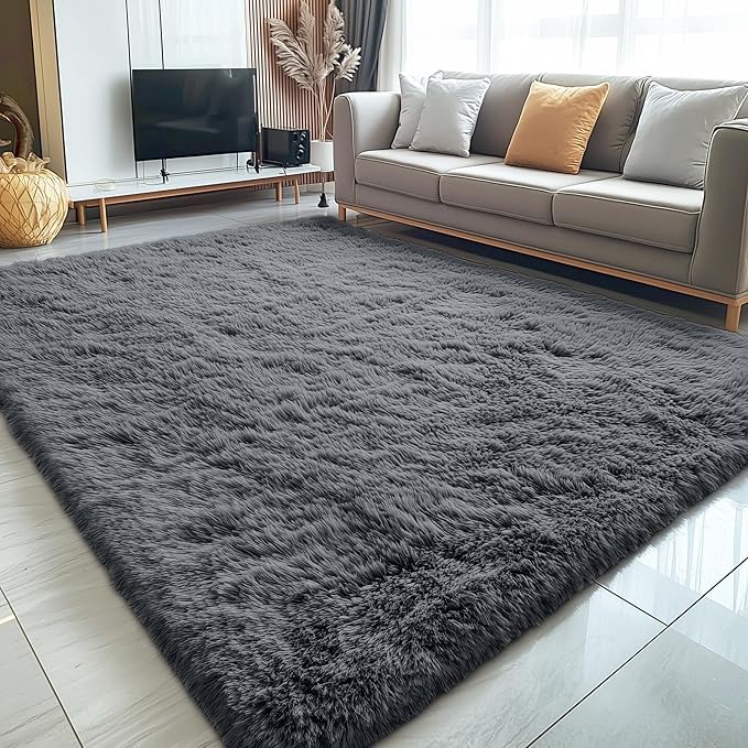 OLANLY 5x5 Area Rugs for Living Room Bedroom, Machine Washable Soft Fluffy Shaggy Bedside Rug, Indoor Floor Carpet for Kids Girls and Boys, Dorms, Nursery Rooms, Home Decor Aesthetic, Grey