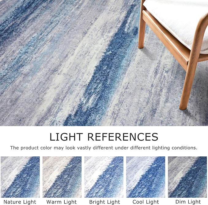 KOZYFLY Modern Abstract Hallway Runner, 2x12 Washable Rug Runner Non-Slip Soft Striped Kitchen Runner Rug, Blue/Grey/Beige Print Carpet for Entryway Bathroom Laundry Room Foyer