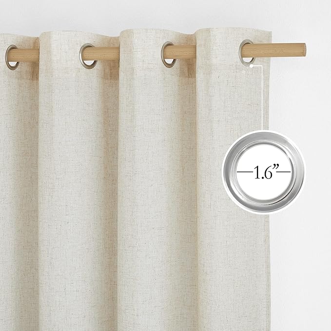 NICETOWN Natural Thick Linen Curtains 72" Length, Grommet Privacy Window Treatments Linen Weave with Light Penetration Vertical Drapes for Farmhouse/Home Office, W42 x L72, 2 Panels