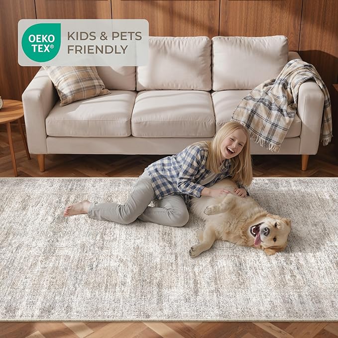 Long Rugs Runner - Washable Runner Rugs for Hallway 2x10, Ultra-Thin Soft Kitchen Carpet Runner, Anti Slip Backing Runner Rugs for Entrance, Bedroom, Living Room(2'x10', Brown/Grey/Ivory)