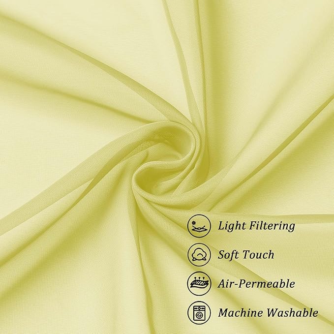 Chyhomenyc Sheer Curtains 108 Inch Length 2 Panels Set, Extra Long Light Filtering Solid Voile Window Drapes for Living Room Bedroom, 42Wx108L, 9FT Length, Set of 2, Lemon