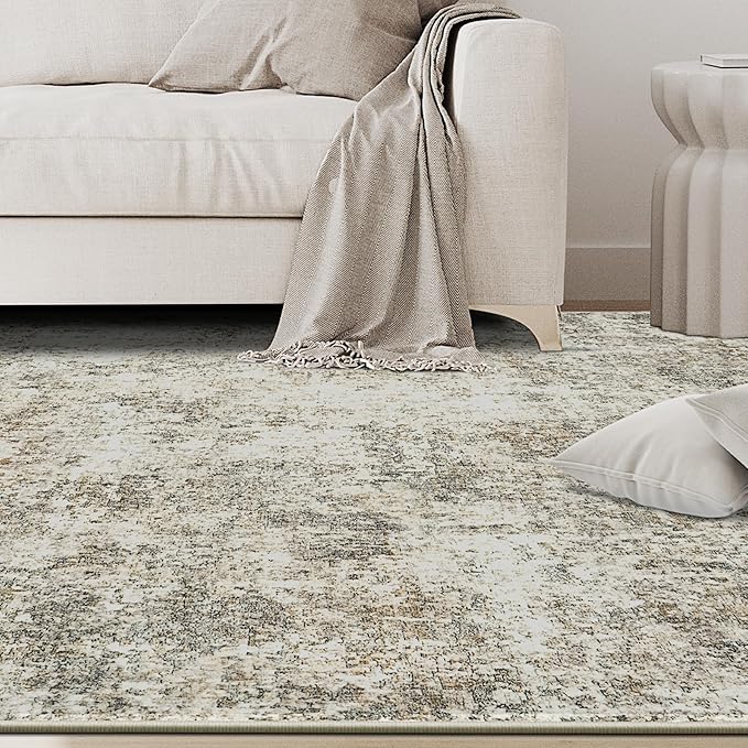 8x10 Area Rugs for Living Room Rug Washable: Abstract Large Rug for Dining Room Bedroom Carpet Non Slip 8 by 10 Indoor Modern Nursery Home Office Beige Brown
