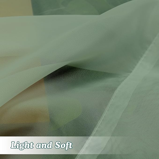 Chyhomenyc Sage Green Sheer Curtains 72 Inch Length 2 Panels, Light Filtering Airy Breathable Rod Pocket Voile Drapes for French Door Bedroom Living Room, Each 42x72 Inch