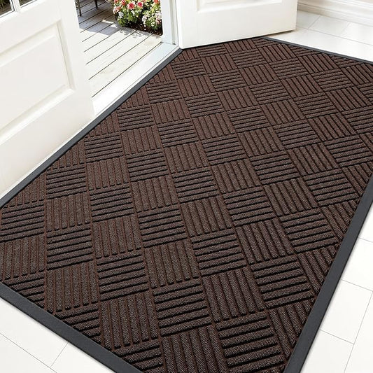 OLANLY Front Door Mat Outside Entrance 59x34, Absorbent, Heavy Duty Sturdy Natural Rubber Doormat Indoor Outdoor, Stain and Fade Resistant, Non-Slip Low Profile Floor Mat for Entryway, Brown Diamond