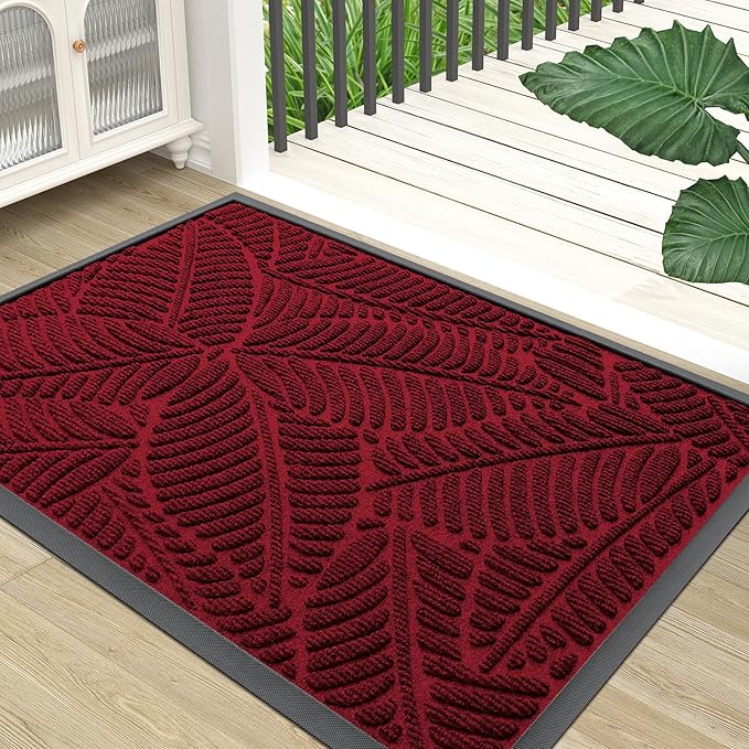 Colorxy Waterproof Doormat, Sturdy Natural Rubber Front Indoor Mat, Non Slip Low Profile Indoor Outdoor Door Mats, Stain and Fade Resistant Floor Mats, Easy Clean Patio Entry Mat, 71''x47'', Burgundy