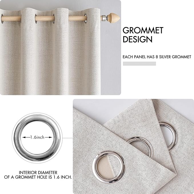MIULEE 100% Blackout Linen Textured Curtains for Bedroom Solid Thermal Insulated Ivory Grommet Room Darkening Curtains & Drapes Luxury Decor for Living Room Nursery 62 x 96 Inch (2 Panels)