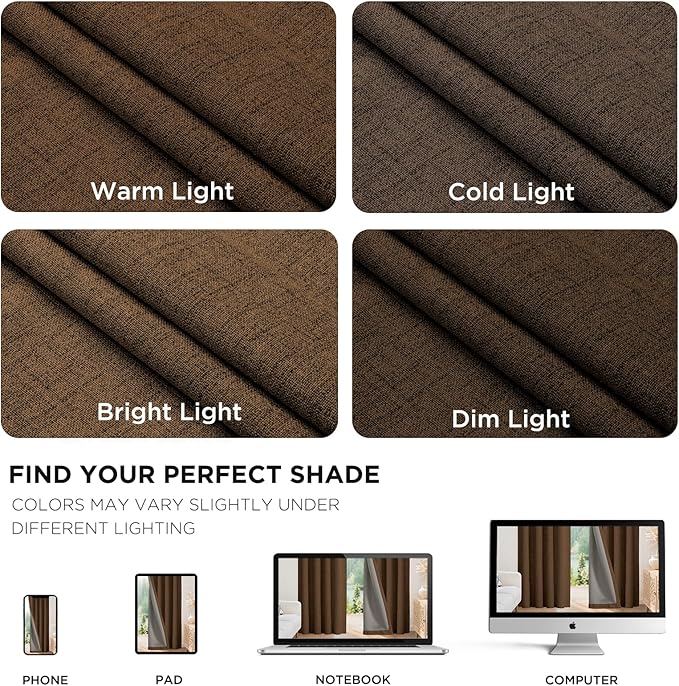 Joydeco Blackout Curtains for Bedroom - 100% Light Blocking 2 Panels Cappuccino Drapes 37" W x 90" L, Thermal Insulated Room Darkening Curtains, Linen Textured for Living Room, Rod Pocket & Back Tabs