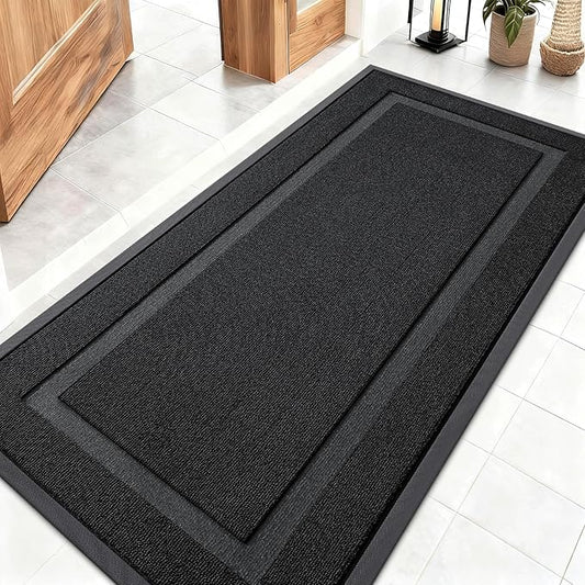 OLANLY Front Door Mat Indoor Outdoor Entrance, Waterproof All-Season, All-Weather Doormat, Sturdy Natural Rubber, Low Profile, Easy Clean Patio Porch Entryway Mat, 47x23, Jet Black