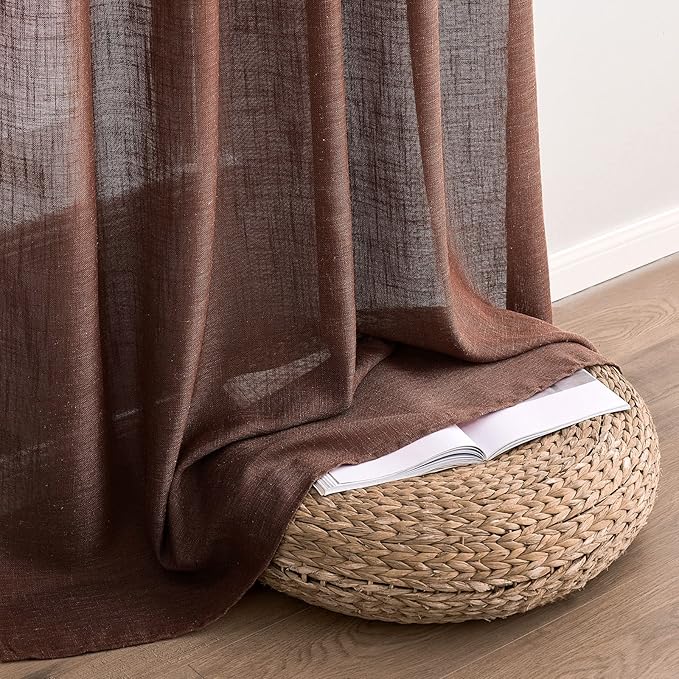 MIULEE Chocolate Brown Linen Curtains 72 Inch Length for Bedroom Living Room, Soft Thick Linen Textured Window Drapes Semi Sheer Light Filtering Back Tab Rod Pocket Burlap Look Decor, 2 Panels