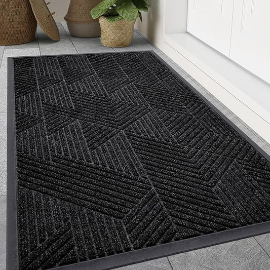 Smiry Front Door Mat Outside Entrance, Heavy Duty Sturdy Natural Rubber Doormat, Trap Dirt and Moisture, Easy Clean Low Profile Mats for Indoor Outdoor Entry, Irregular Triangle (71x47, Black)