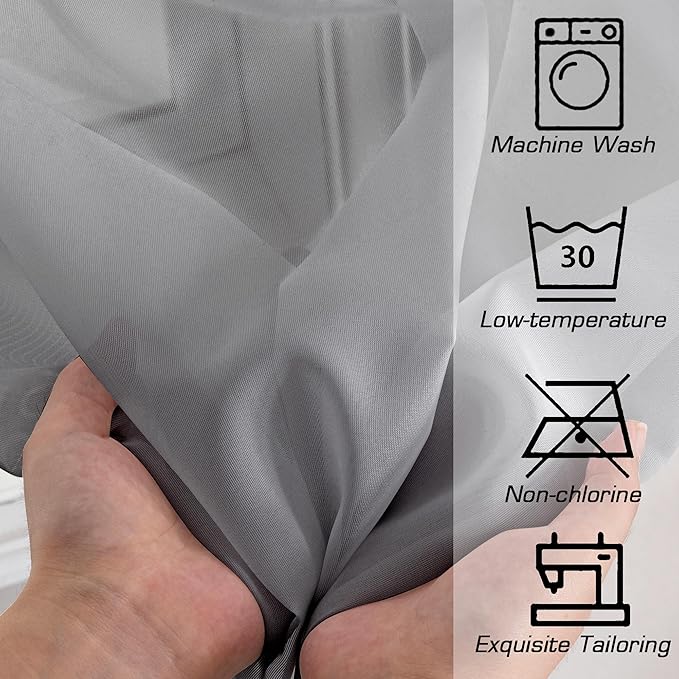 Simplebrand Grey Tier Curtains for Kitchen 24 Inches Long 2 PaSet, Rod Pocket Cafe Curtain Light Filtering Sheer Short Curtains for Bathroom/Basement Half Window 42 x 24 Inch, 2Pcs, Gray