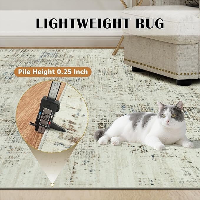 8x10 Area Rugs for Living Room Washable Rug: Anti-Skid Abstract Modern Living Room Rug Soft Thin Carpets Indoor Floor Non-Shedding Carpet for Bedroom Dining Farmhouse Nursery Gray White Blue