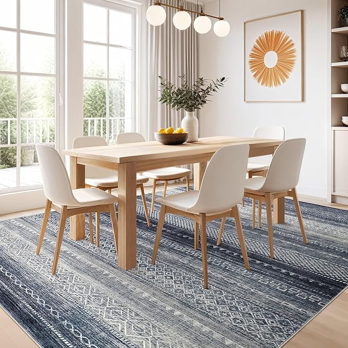 Nakagishi Area Rug 6x9 Living Room: Washable Boho Large Neutral Soft Modern Rugs Stain Resistant Moroccan Indoor Non-Slip Accent Carpet for Bedroom Nursery Kids Playroom Office Dining Room Dorm- Blue