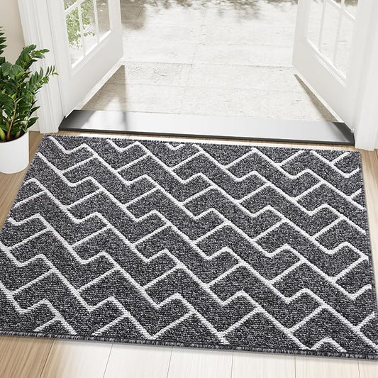 OLANLY Front Door Mat, Non-Slip Rubber Backing, Dirt Resistant and Absorbent, Washable, Easy to Clean Low-Profile Indoor Doormat for Back Door, Entryway, Inside Entrance, 48x32, Black