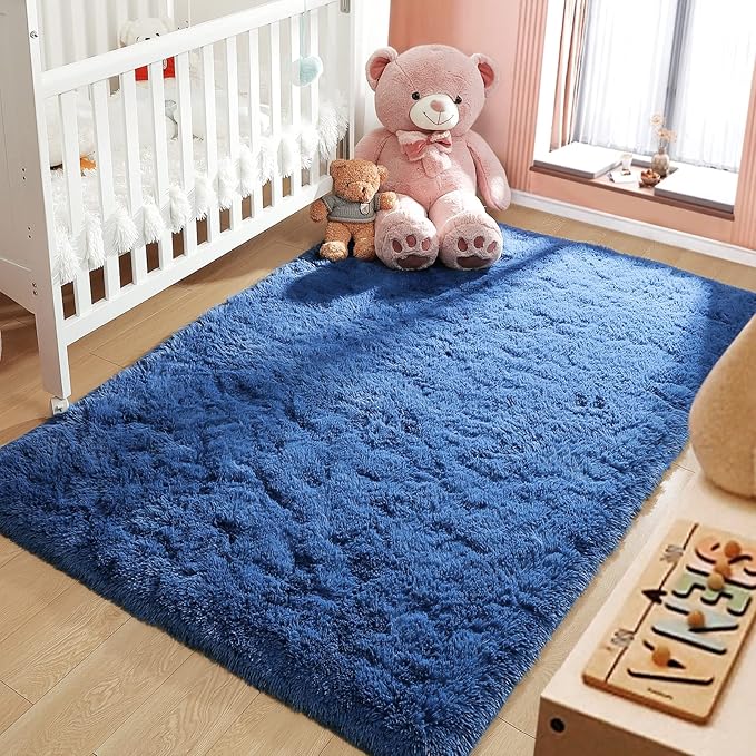 LOCHAS Ultra Soft Indoor Modern Area Rugs Fluffy Living Room Carpets for Children Bedroom Home Decor Nursery Rug 6x9 Feet, Light Navy