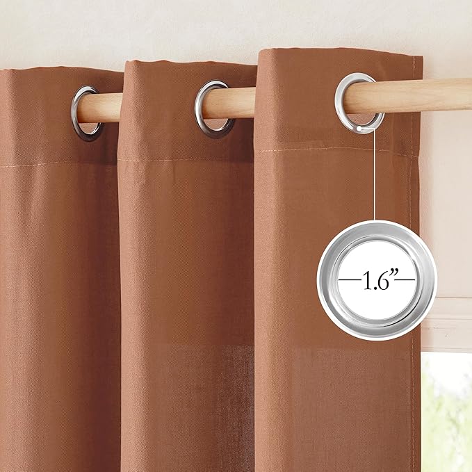 NICETOWN Caramel Short Linen Curtains for Kitchen, Thick Flax Small Window Treatments Semi Sheer Privacy Assured with Light Through for Cafe/Bathroom, W42 x L63, 2 Panels