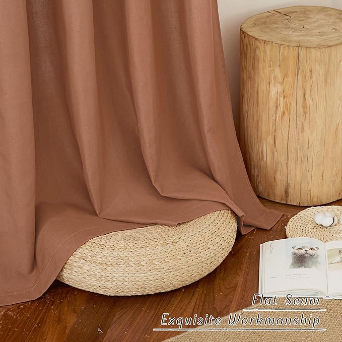 NICETOWN Caramel Linen Curtains for Kitchen, Thick Flax Small Window Treatments Semi Sheer Privacy Assured with Light Through for Cafe/Bathroom, W55 x L94, 2 Panels