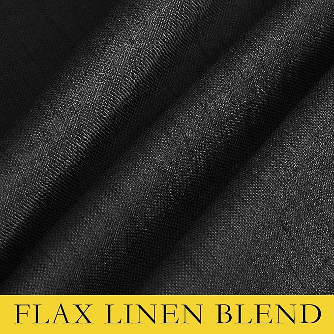 NICETOWN Vintage Open Linen Weave Flax Thermal Curtains, 100% Blackout Curtains 48 inches Long for Dining Room, Soundproof Window Treatment Drapes for Cupboard, Black, 34" Wide Per Panel, Set of 2
