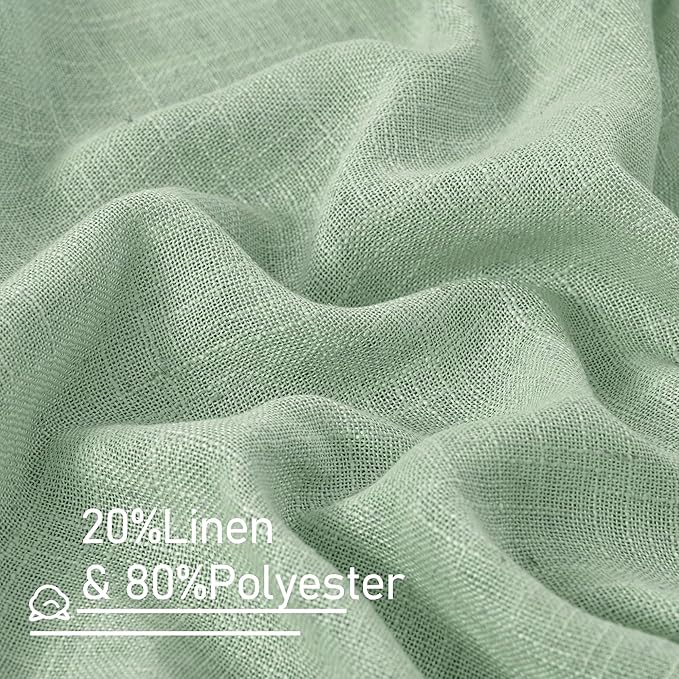 LAMIT Linen Curtains 90 Inch for Living Room, Back Tab and Rod Pocket Linen Textured Farmhouse Curtains Light Filtering Drapes for Bedroom/Dining Room, Fresh Green, Set of 2, 52 x 90 Inch