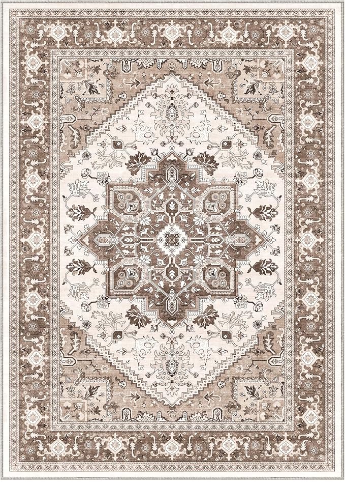 OPPODREAM Soft Area Rugs 4x6, Low-Pile Washable Rugs 4x6 with Non Slip Backing, Faux Cashmere 4 x 6 Throw Carpet, Khaki