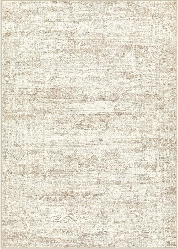 9x12 Area Rug Living Room Rugs - Washable Neutral Modern Abstract Soft Thin Rug Indoor Floor No Slip Rug Carpet for Bedroom Under Dining Table Home Office Decor - Beige/Brown